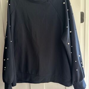 Elegant Navy Sweater with Pearl Accents